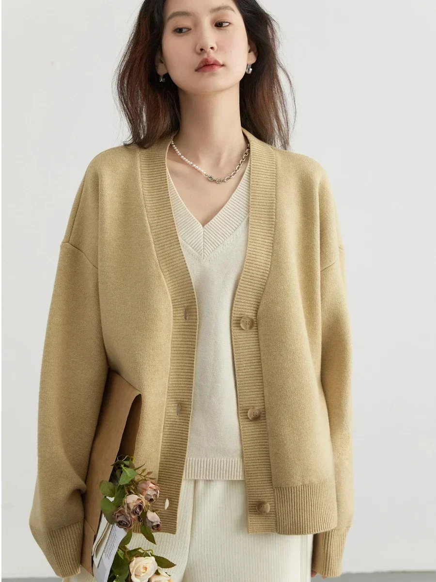 CHIC VEN-cárdigan suelto con cuello en V para mujer, suéter femenino de manga larga, Top de punto para niña, ropa Popular coreana, primavera y otoño, 2024
