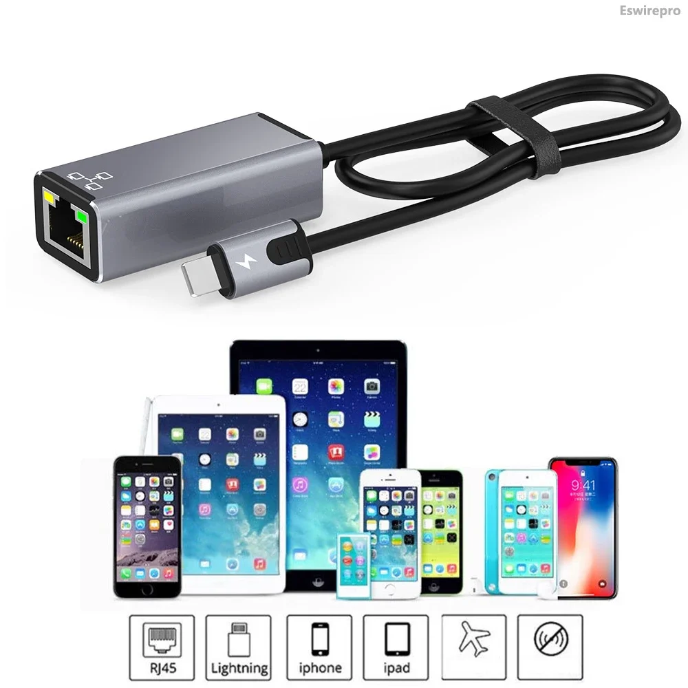 RJ45 для Lightning iPhone 14 13 12 11 8 7 6 5 /iPad/iPod Ethernet LAN сетевой адаптер с портом зарядки 20 Вт