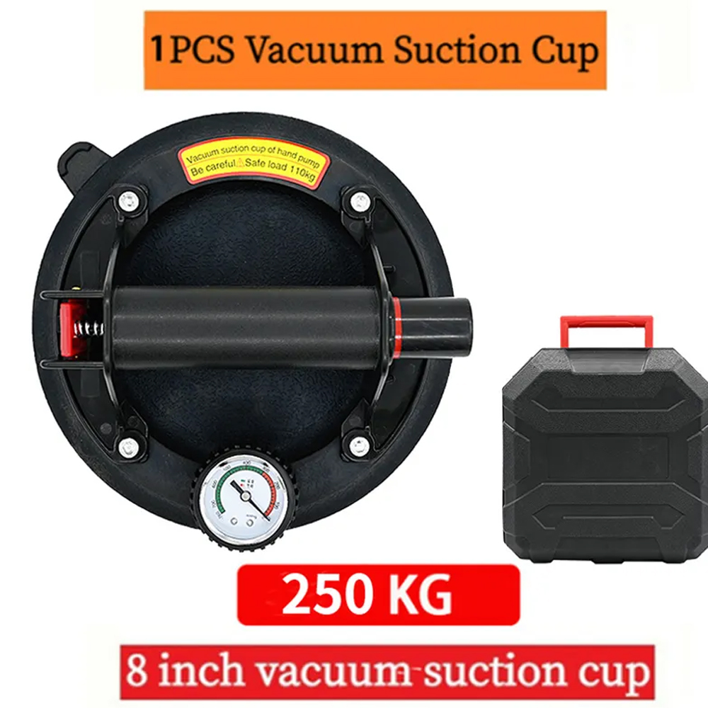 Vacuümzuignap 8 inch 250 kg met manometer Plastic handvat Heavy Duty Lifter voor granieten tegelglas Handmatig tillen
