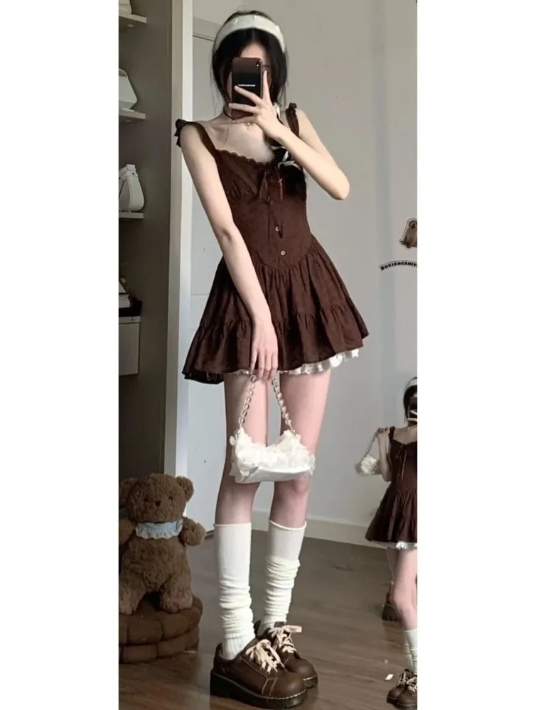 エレガントなヴィンテージハイウエストベストドレス女性のための + Y2k 長袖カーディガントップス Mujer 2025 初秋の新ツーピースセット