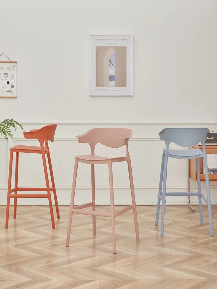 Nordic simple bar chair Modern minimalist plastic backrest bar chair home stackable designer creative high stool