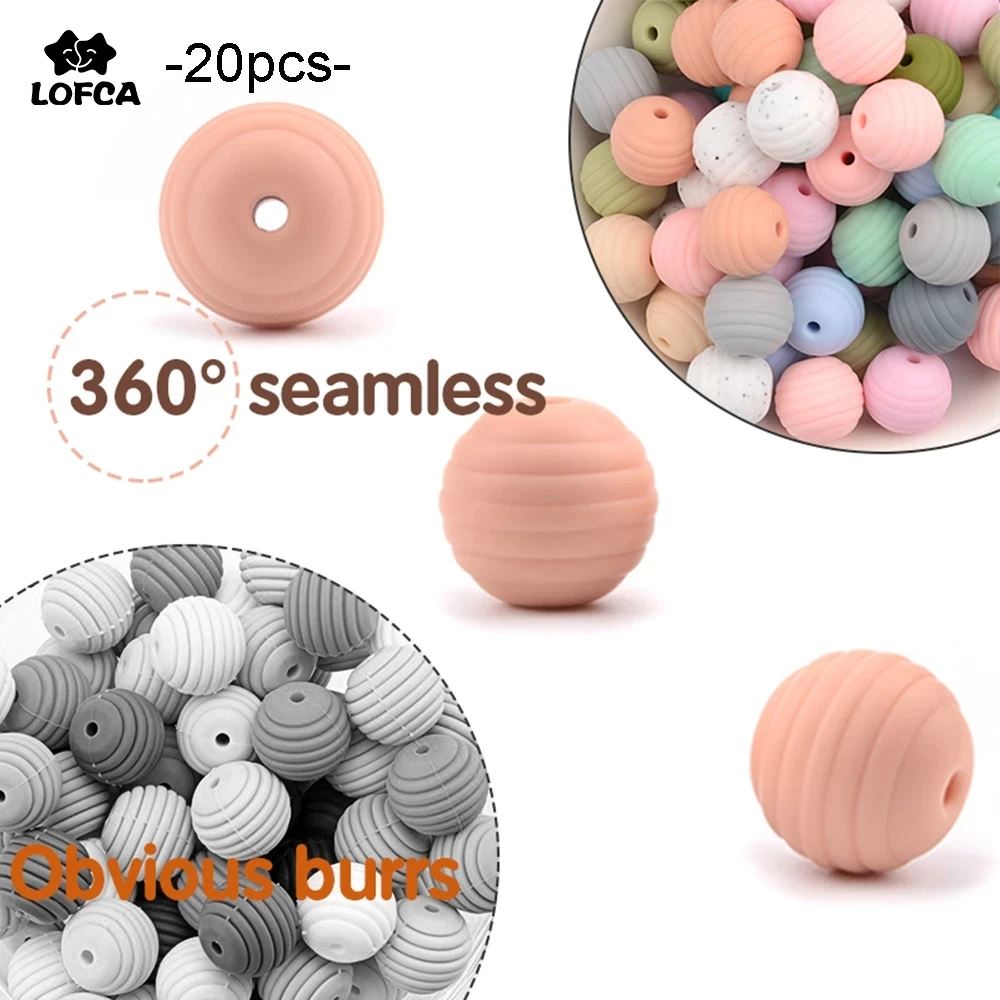 LOFCA 20 Stück Beehive Silikonperlen Spirale Baby Zahnen Runde Lebensmittelqualität Perlen 15 mm DIY Gewinde BPA-freie Perlen Babybeißringe