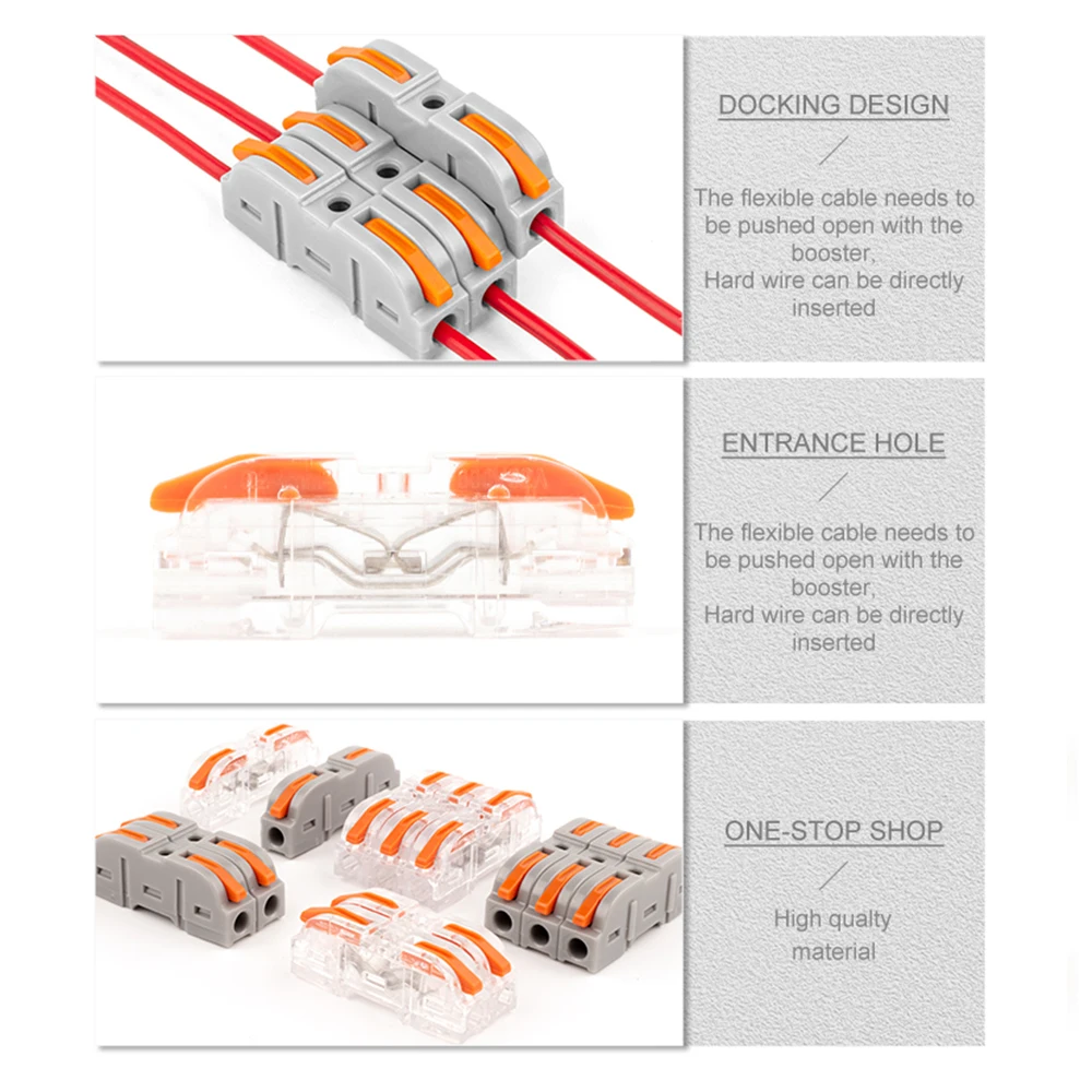 Conector de fiação de alavanca, emenda compacta rápida, conector elétrico, terminal de extremidade 1 a 1, conector de fio em linha, conexão 28-12 awg