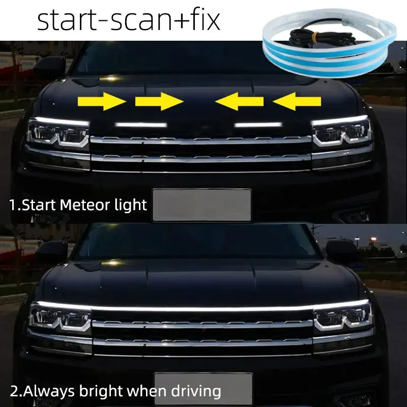 150CM 180CM Scan Starting LED Carro Capô Luz Diurna Luz Universal Flexível DRL Carro Dinâmico 12V Luz Ambiente