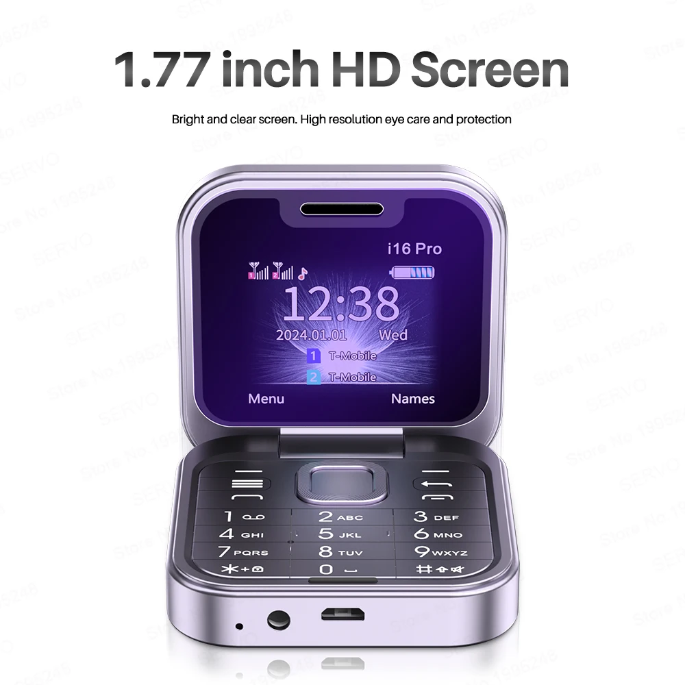 SERVO i16PRO 2G GSM デュアルSIMフリップミニ携帯電話 自動通話録音 スピードダイヤル マジックボイス FMラジオ 小型折りたたみ電話 Type-C