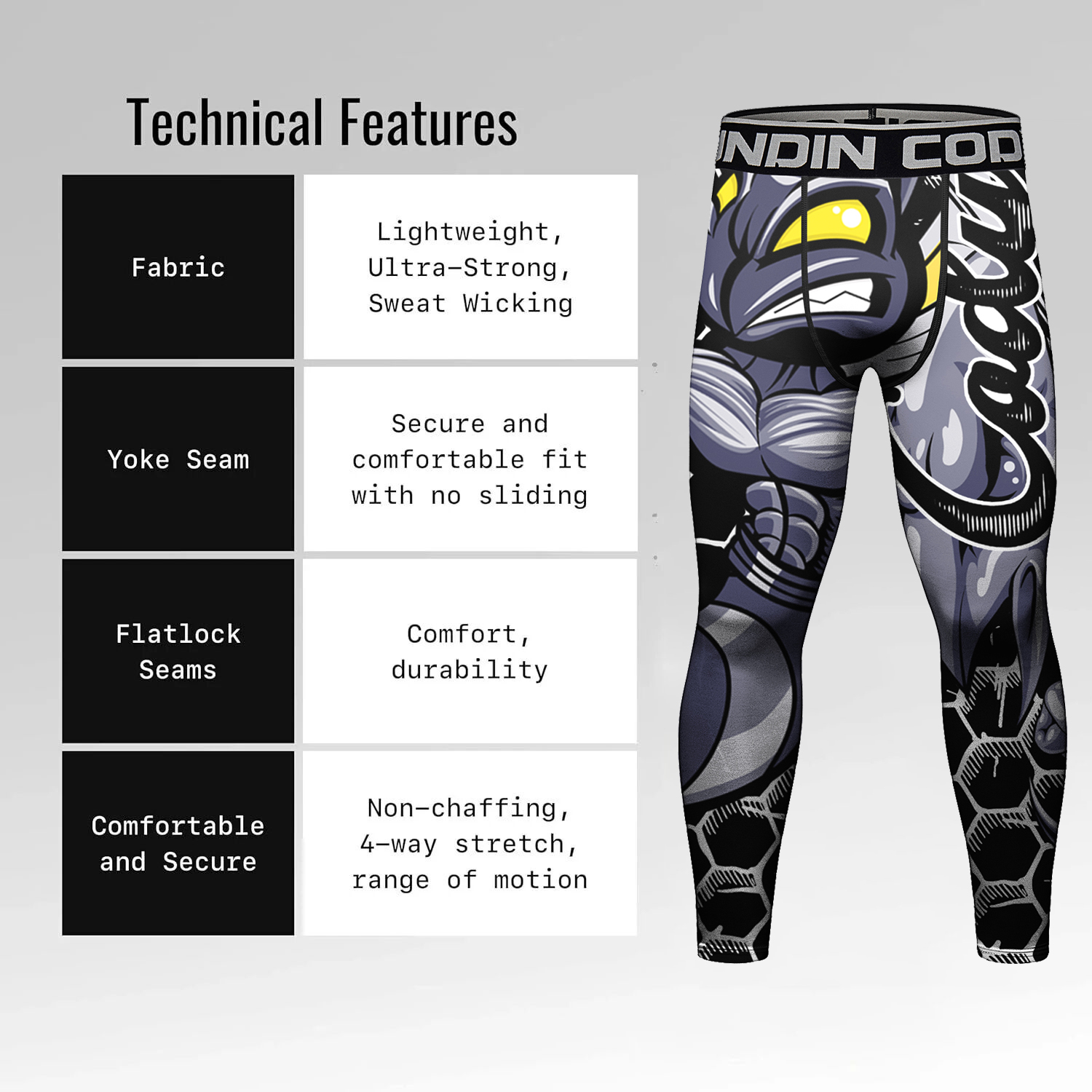 Cody Lundin Compression Leggings for Men Basketball Gym Tights Athletic Workout Sweatpants Animal Print Grappling BJJ Spats
