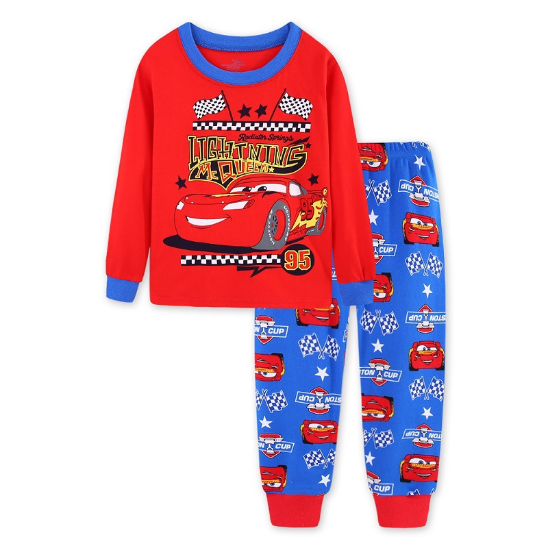 Conjuntos de ropa para niños de primavera y otoño, ropa de dormir de dibujos animados McQueen de 95 coches, conjunto de pijamas para niños, pijamas de algodón para niñas