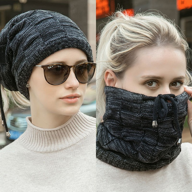 Herfst Winter Warm Gebreide Muts Bobble Hoeden Mannen Vrouwen Bandana Baotou Trekkoord Cap Sjaal Dikke Warme Zachte Beanie Skullies Hoofd Hals