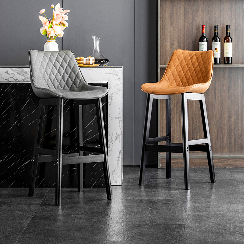 Nordic Luxury Dining Chair Upholstered Backrest Counter Chair Solid Wood Frame Modern Bistro Seat Minimalist Bar Stool for Home
