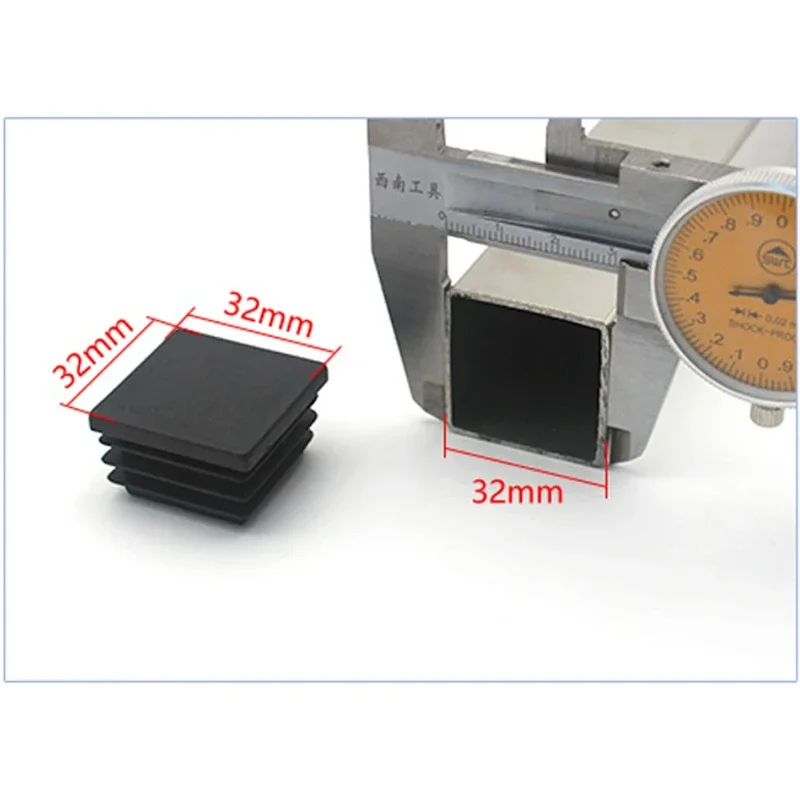 Square Plugs Pipe Tube Cap Rectangular Plastic Tubing End Cap Insert Blanking Stopper Black 10x10mm-100x100mm