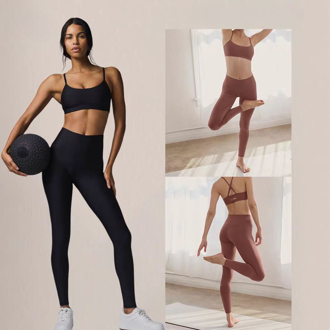 AL Yoga Sports Bra Legging Set Women's Scoop Neck Underwear Open Back Yoga Bra Gym Running Crop Tops High Wais Leggings