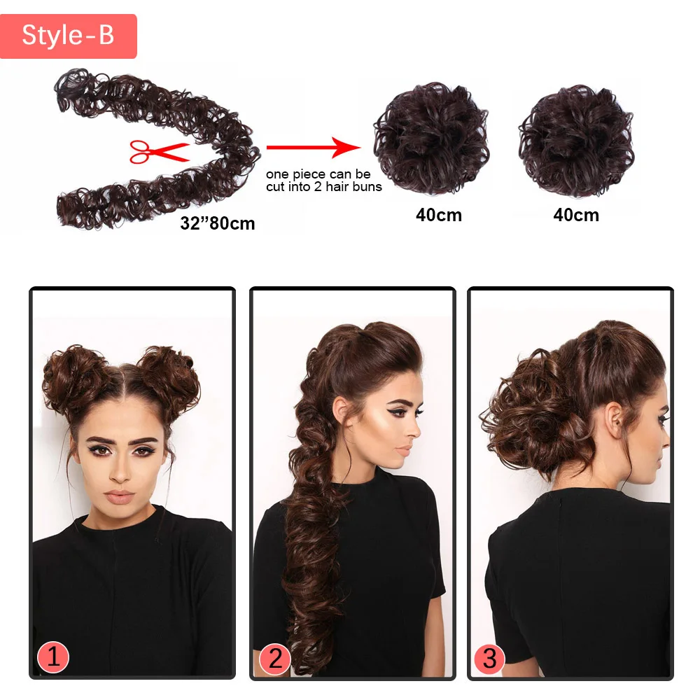 Lộn Xộn Bun Phần Lông Xoăn Gợn Sóng Scrunchies Cho Nữ Updo Bộ Tóc Giả Tổng Hợp Giả Làm Tóc