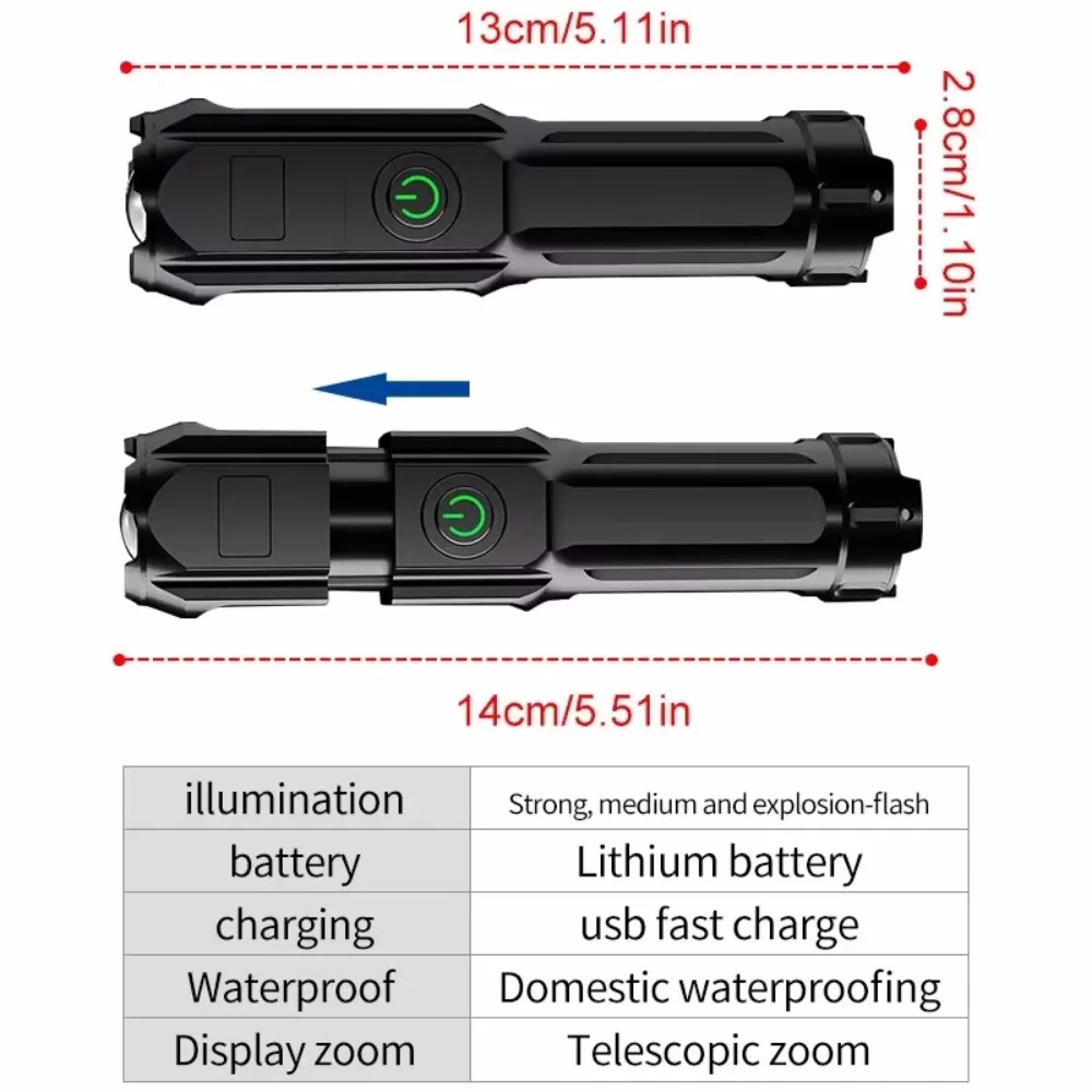 Linterna Led de alta potencia para acampar, reflector de pesca, linterna recargable por Usb, linterna táctica impermeable para caza al aire libre