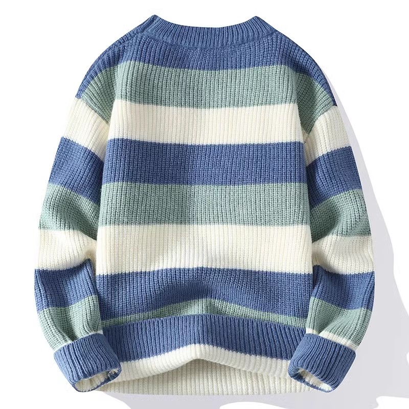 Camisola listrada masculina o pescoço casual pulôveres de malha moda manga longa camisola de malha masculina outono inverno quente y2k malhas topos