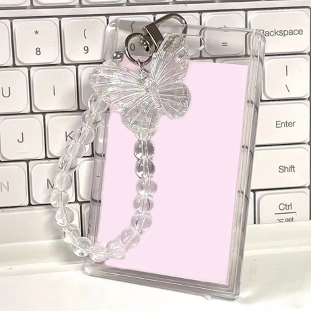 3 Inch Crystal Butterfly Acrylic Card Holder Photocards Display Credit Id Bank Card Protective Case Keychain Pendant Fashion