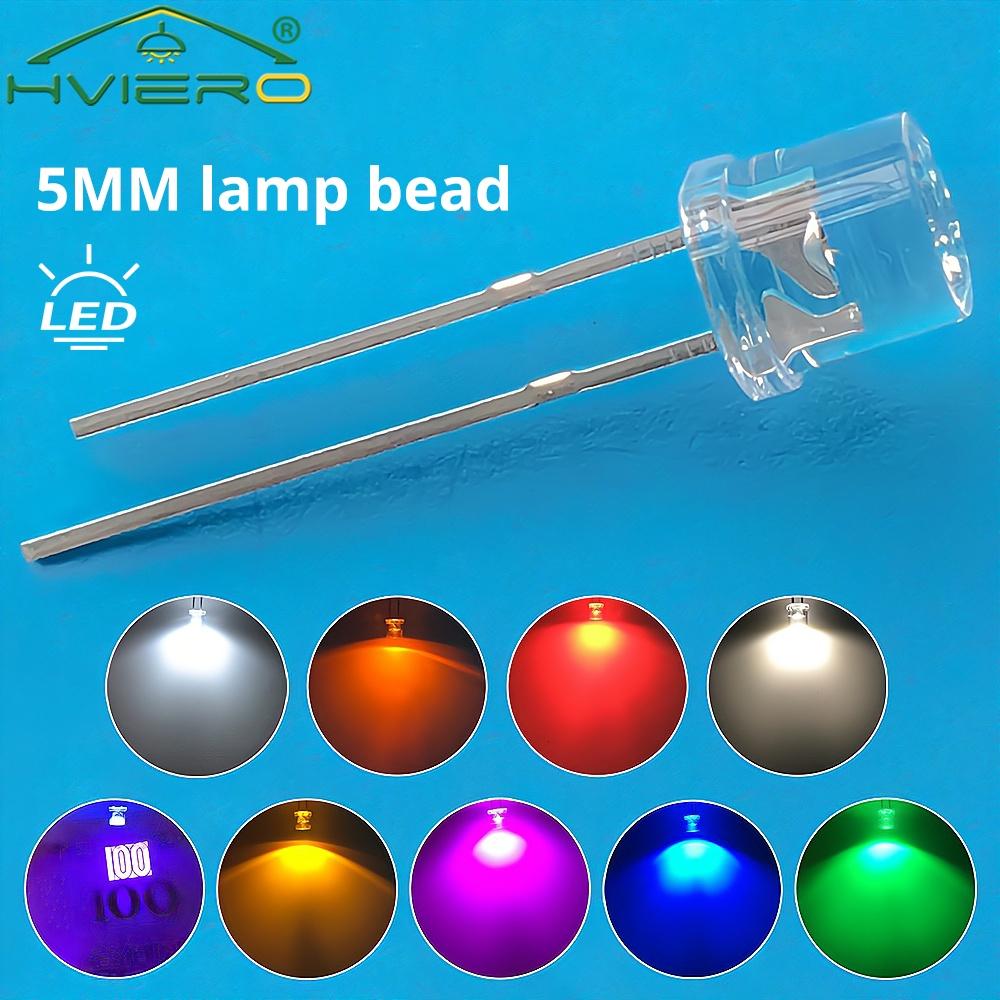 100 stks 5mm Platte Top Wit Rood Geel Blauw Groen Emitting Diode LED Groothoek Ultra Heldere Lampen F5 5mm Licht Lamp Diodes