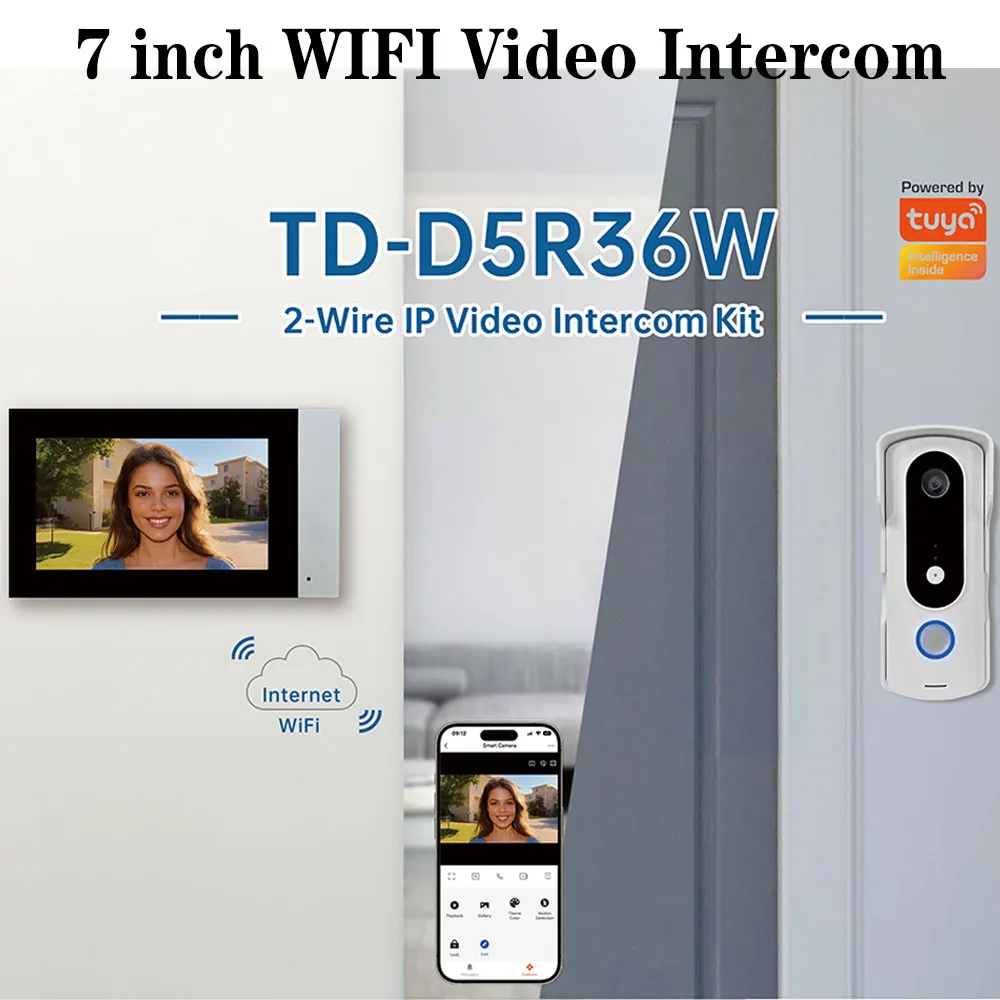 2 Wire Smart Home Tuya Wifi 1080P Video Intercom Video Door Phone 7'' Color Touch Screen Camera Doorbell Door Security System