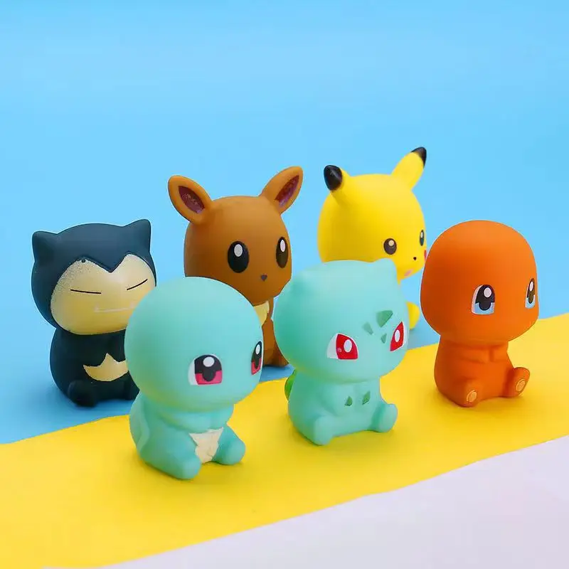 6 stks/set Pok é mon bad Speelgoed Pikachu Cartoon Model Pop Pinch en Sound Making Pok é mon Huisdier Ornament Set kinderen Gift Speelgoed