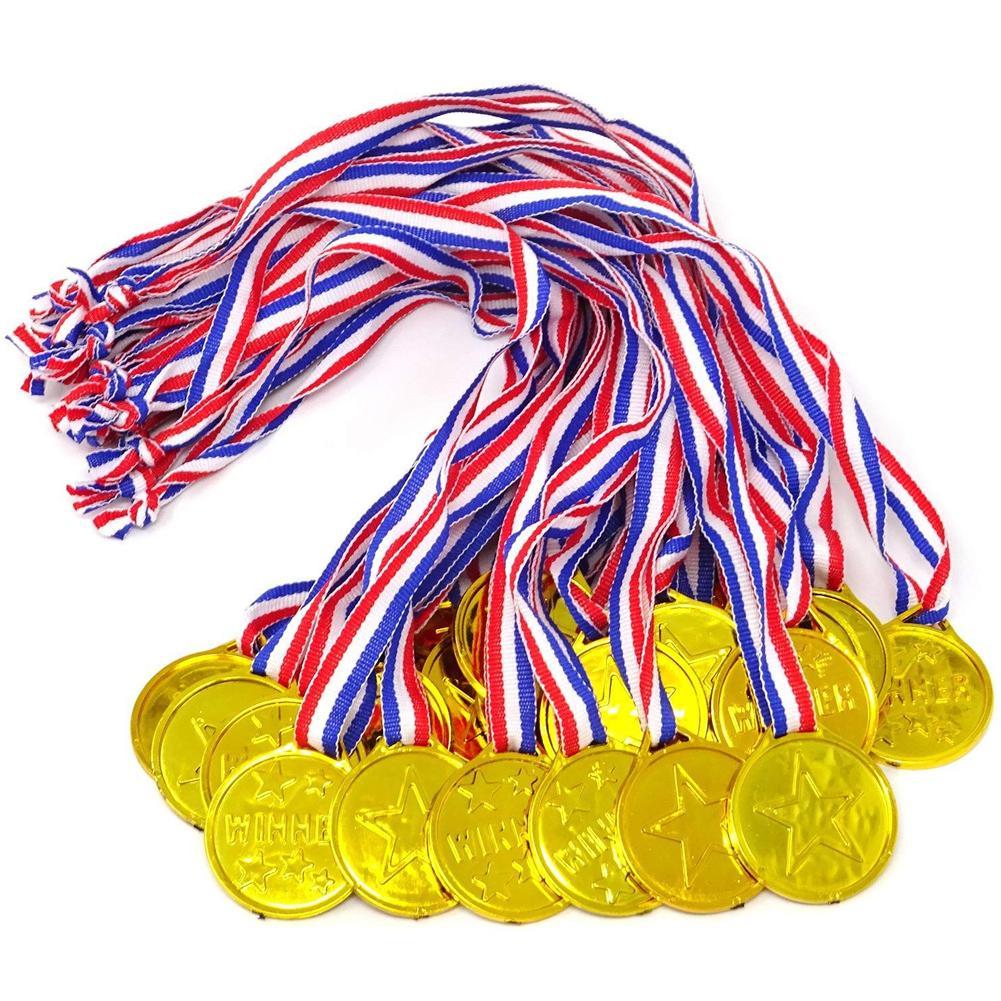 10pcs Award Medal with Neck Ribbons Plastic Winner Medals Children's Football Sports Party Competition Souvenir Gift Kids Toys