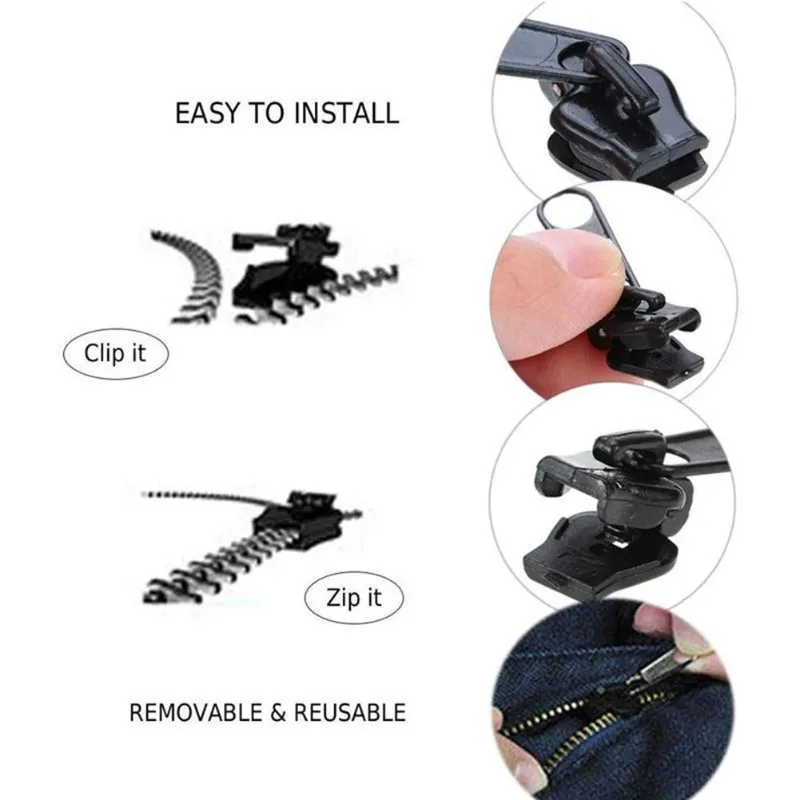6pcs Zippers Repair Kit Universal Instant Zipper Repair Replacement Zipper Sliding Teeth Rescue Zipper Head For 3 Different Siz