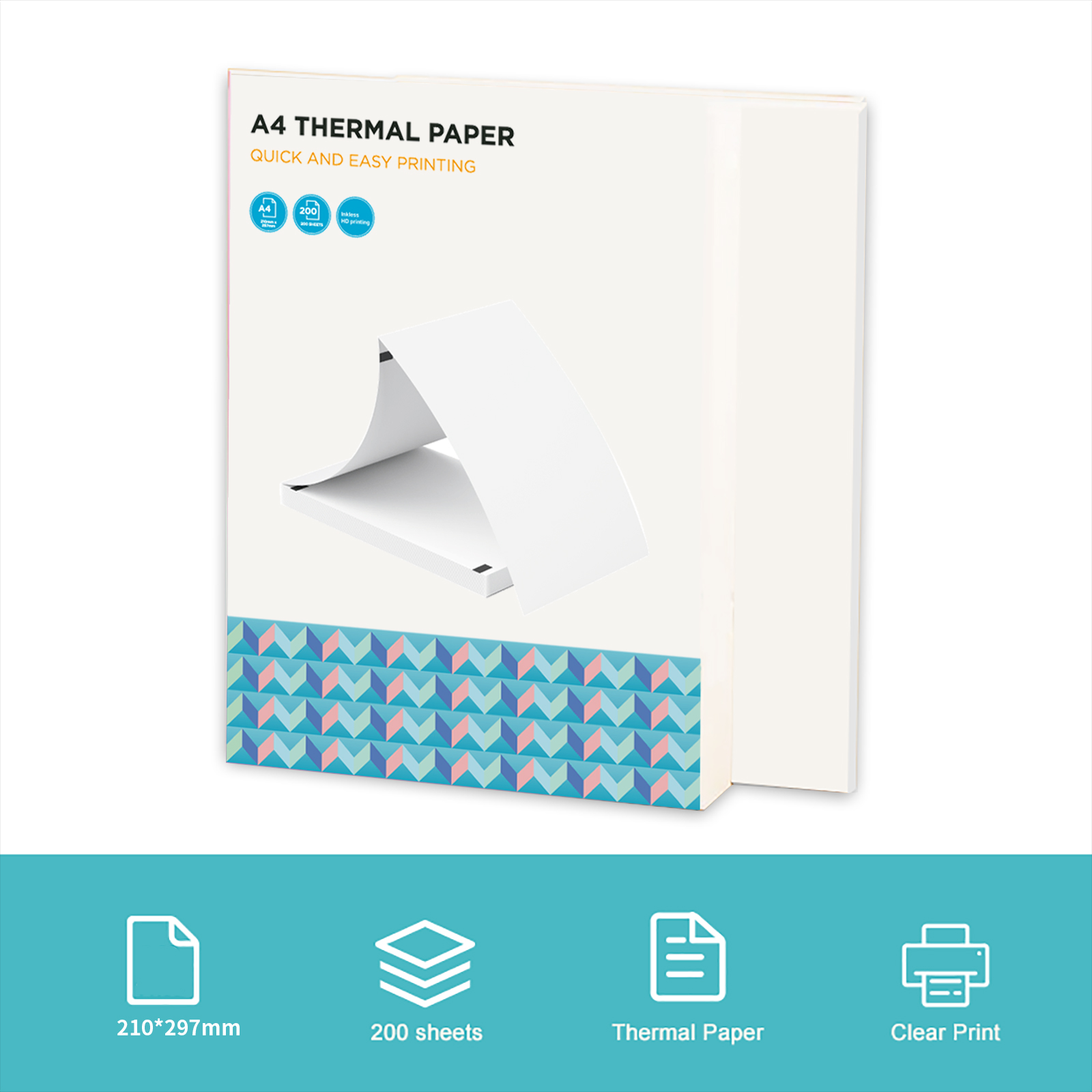 Carta termica A4 carta da stampa a ventaglio da 200 fogli per stampante termica L81/A81/ A80 compatibile con PeriPage A40 210x297mm (