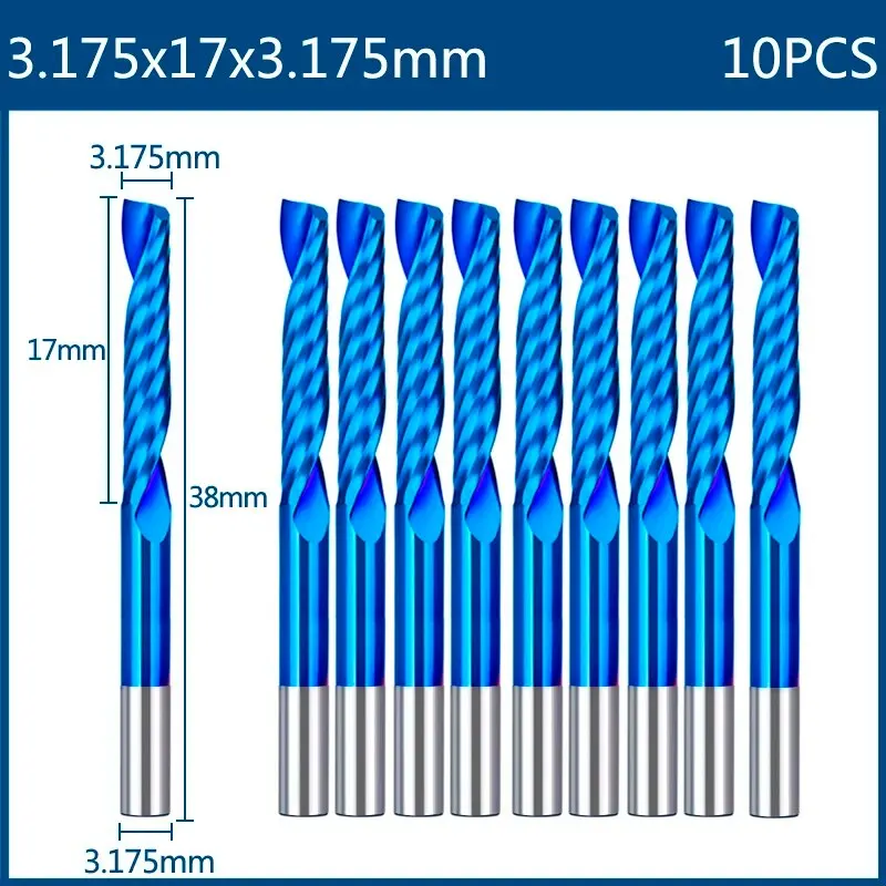 XCAN เครื่องตัดกัดปลาย10ชิ้นก้าน3.175มม. CNC เราเตอร์บิตนาโนสีน้ำเงินเคลือบคาร์ไบด์เครื่องมือกัด CNC