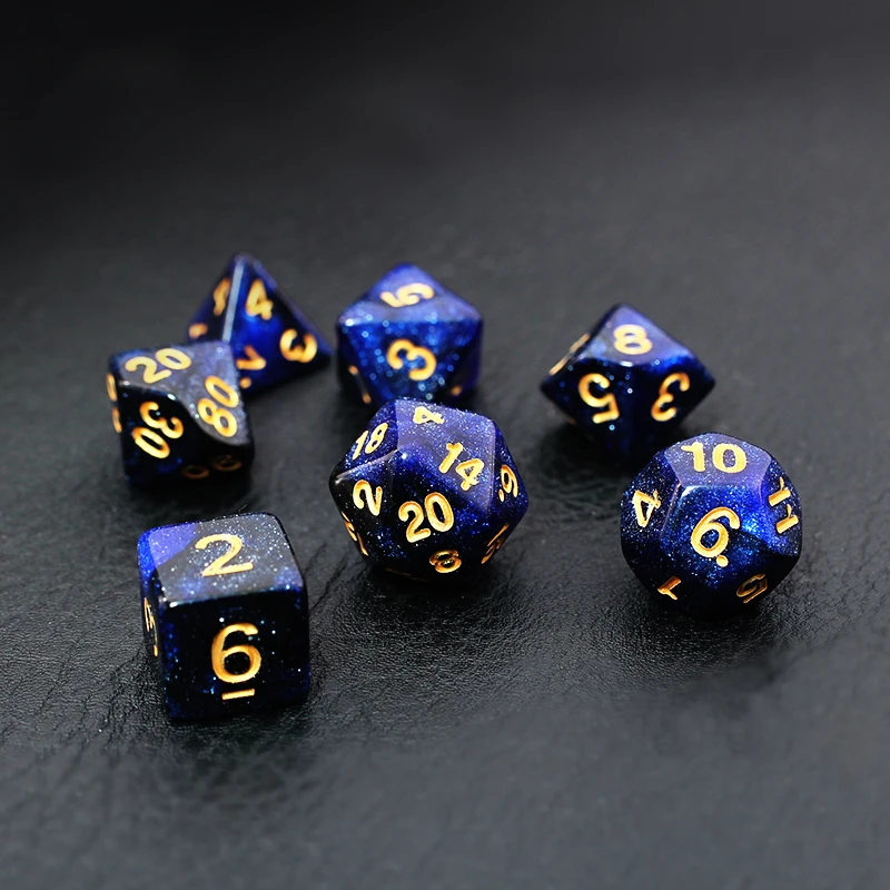 7 шт./компл. черные и синие кости звездного неба D&D COC Dice D4 D6 D8 D10 D% D12 D20 Настольные игры DND RPG Dice Set