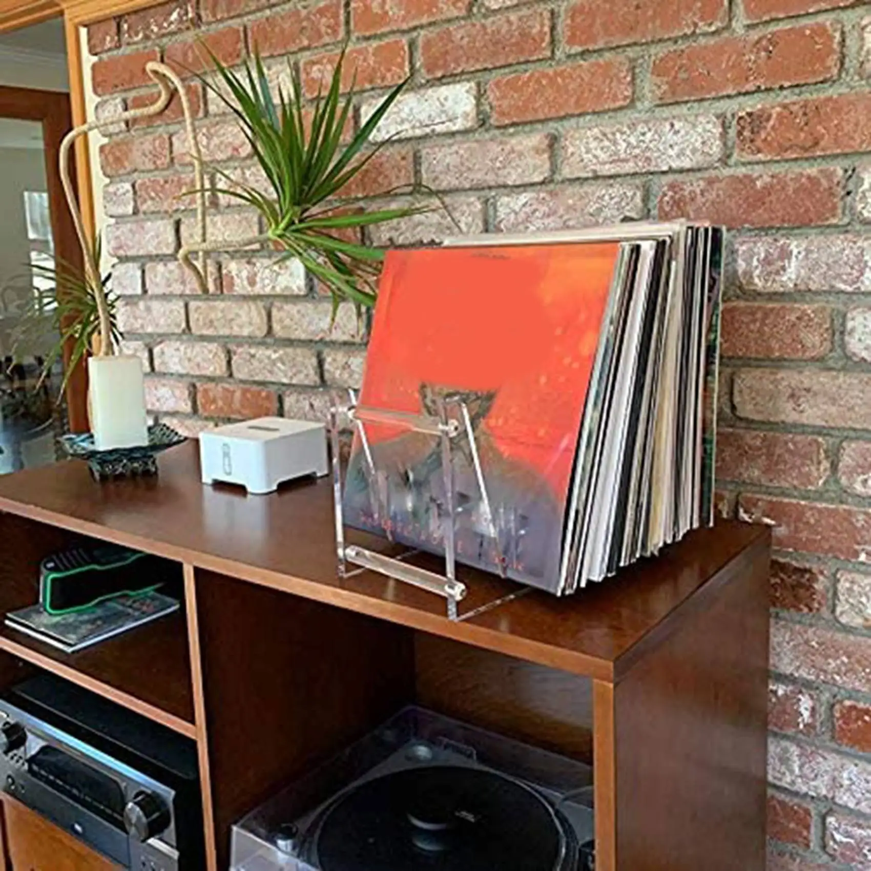 Clear Vinyl Record Stand Holder for Desktop Album Storage, Record Shelf Display for Desktop Pictures, Books