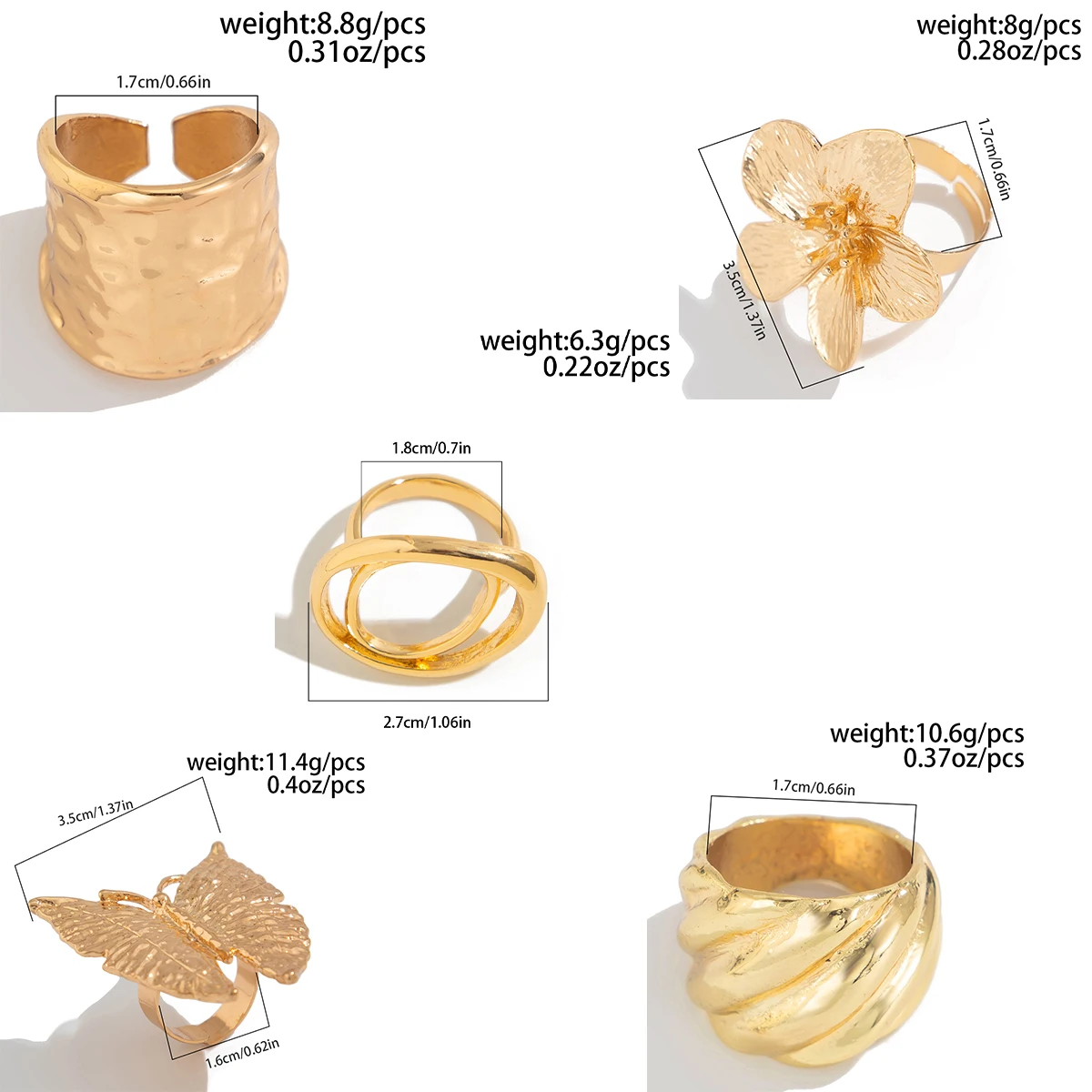 Ingemark 5 Styles créatif Boho métal papillon fleurs anneau pour les femmes déclaration de mode 2025 réglable bague mariage bijoux