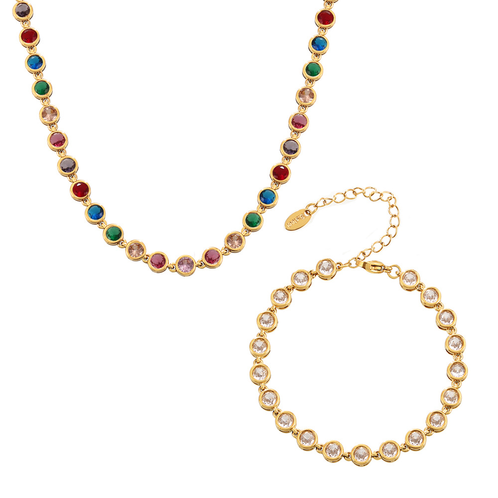 Conjunto de joias de aço inoxidável 18k ouro colorido frisado com zircão inspirado na boêmio natal aniversário presente surpresa perfeito
