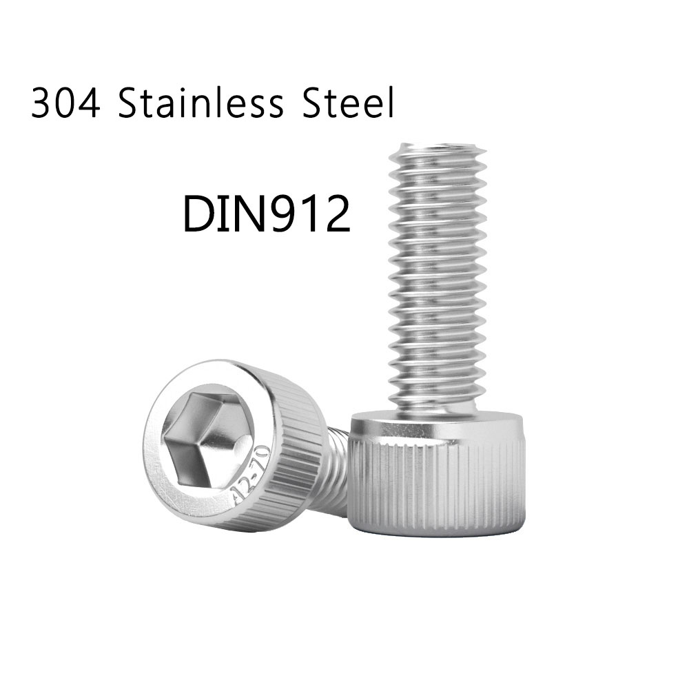5-100pcs M2 M2.5 M3 M4 M5 M6 M8 M10 304 Stainless Steel Hex Socket Cap Head Allen Bolt DIN912 Grade 12.9 Black Hexagon A2 Screw