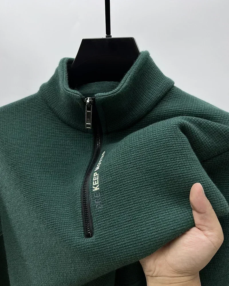 Herrenbekleidung Rollkragenpullover Mode Herren Strickwaren Einfarbig Klobiger halber Reißverschluss Verdickungspullover Luxuriöser warmer Pullover