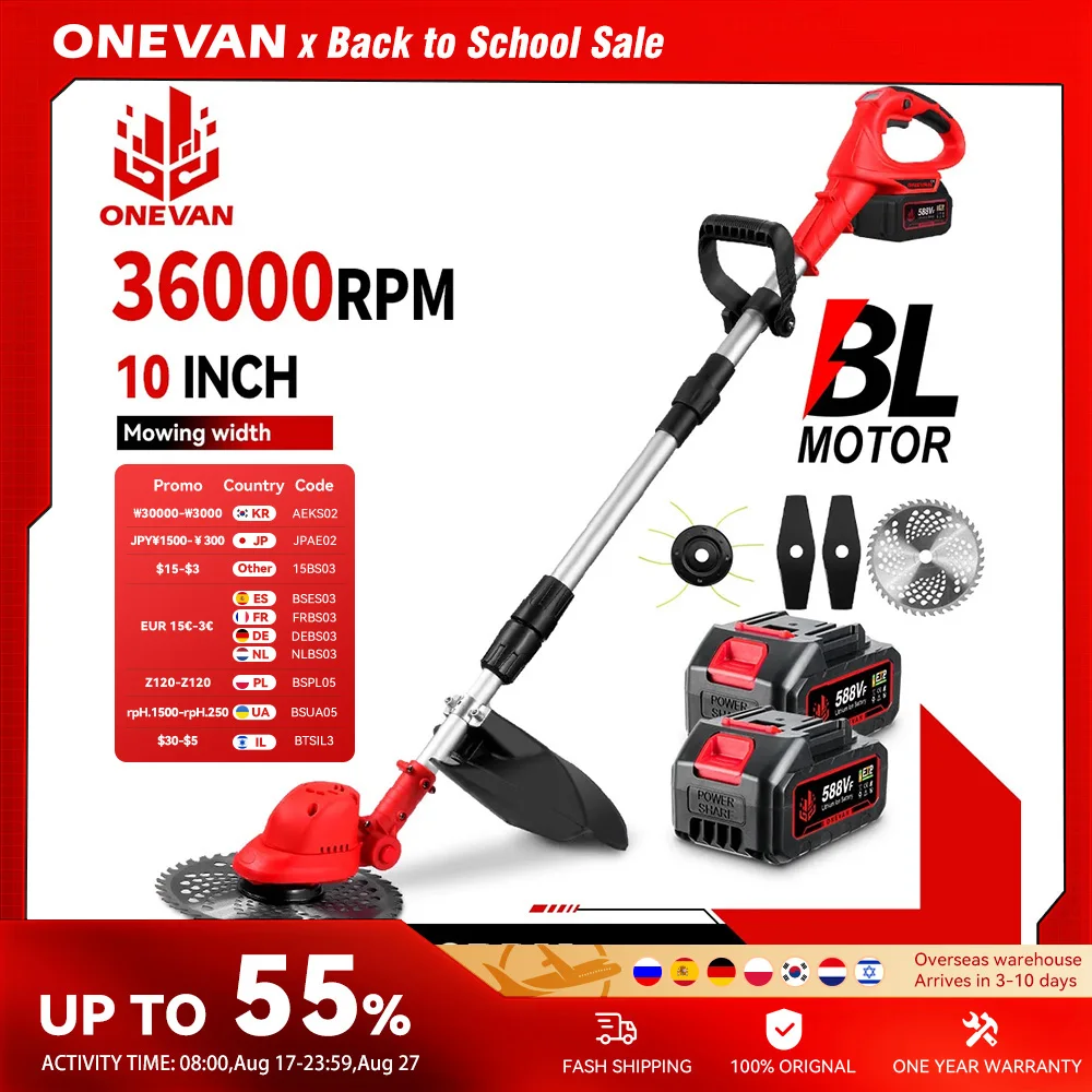 ONEVAN 10inch Brushless Electric Lawn Mower 36000RPM Cordless Grass Trimmer Cutter Garden Power Tool For Makita 18V Battery Pin
