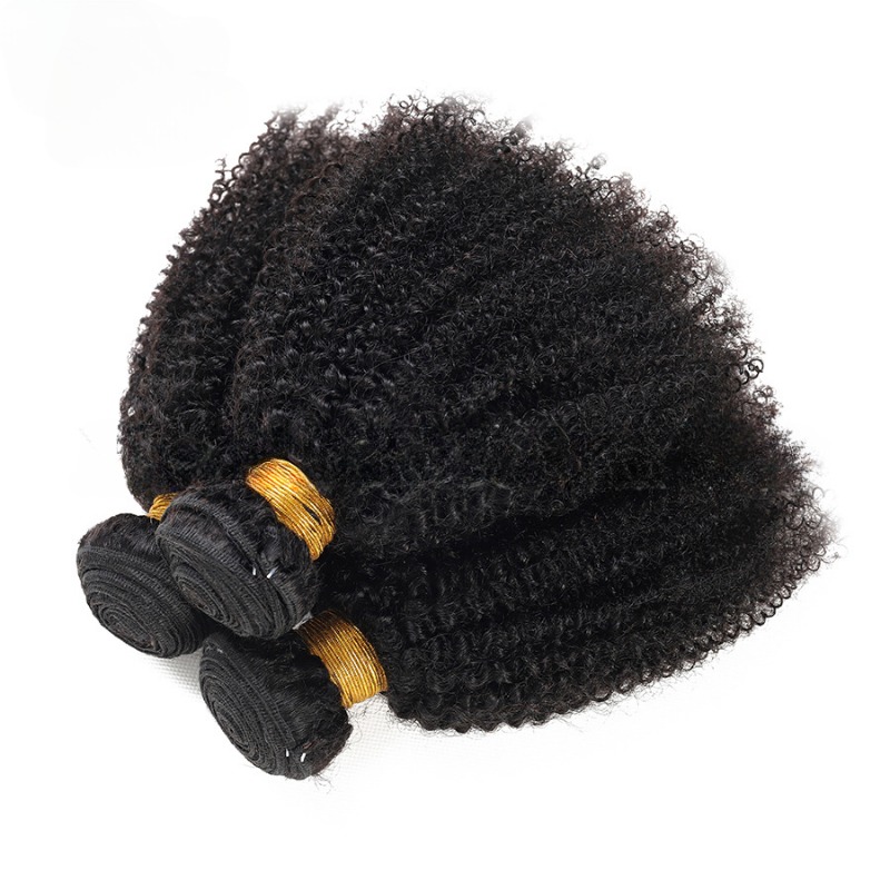 100 グラム/PC モンゴルアフロ変態カーリー人毛バンドル 3/4PC セットダブル横糸ヘアエクステンションナチュラルカラーフルエンドレミー髪