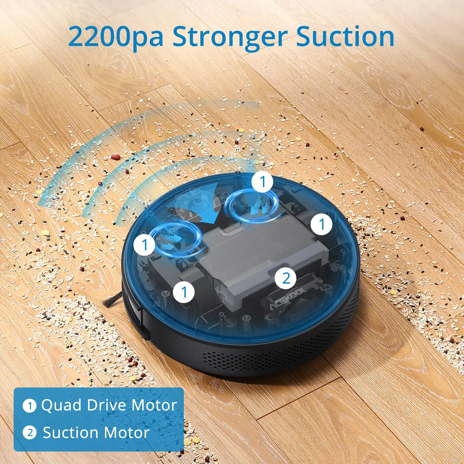 Roboter-Staubsauger, 2200 Pa, starke Saugkraft, superdünner, leiser Roboter-Staubsauger, selbstaufladendes WiFi/Fernbedienung, 120 Minuten