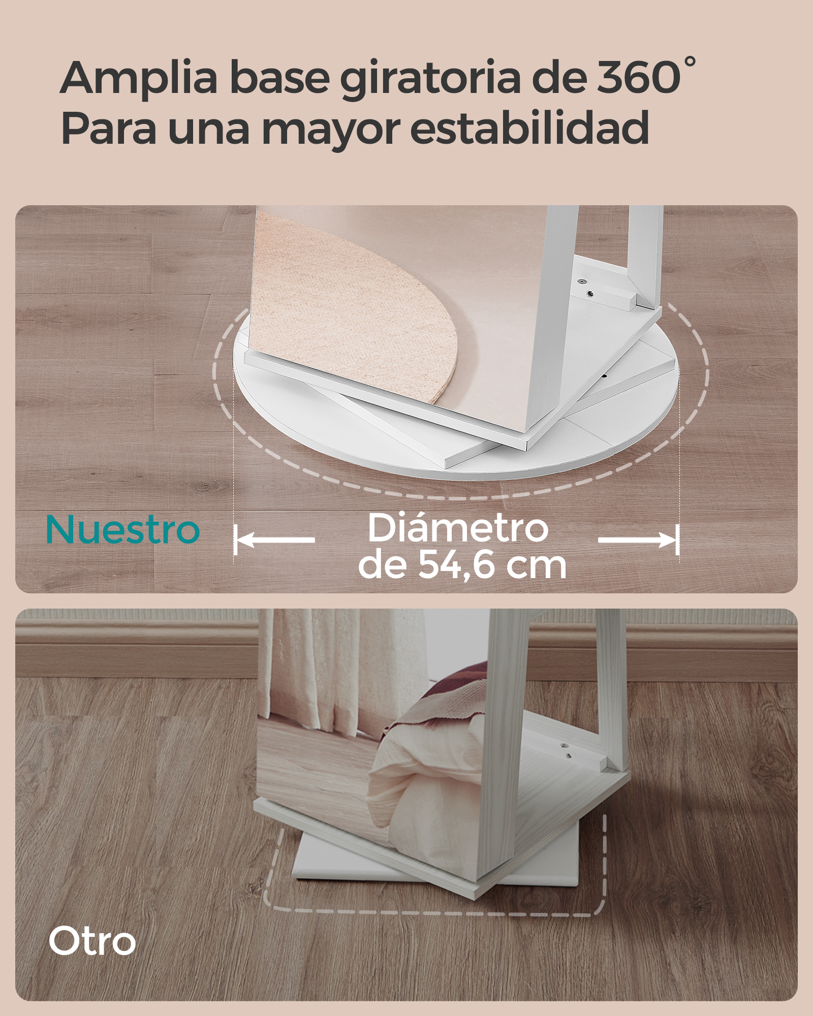 SONGMICS 6 LEDs Mirror Jewelry Cabinet, 360° Swivel Organizer, Lockable Free-Standing Full-Length Mirror with Storage