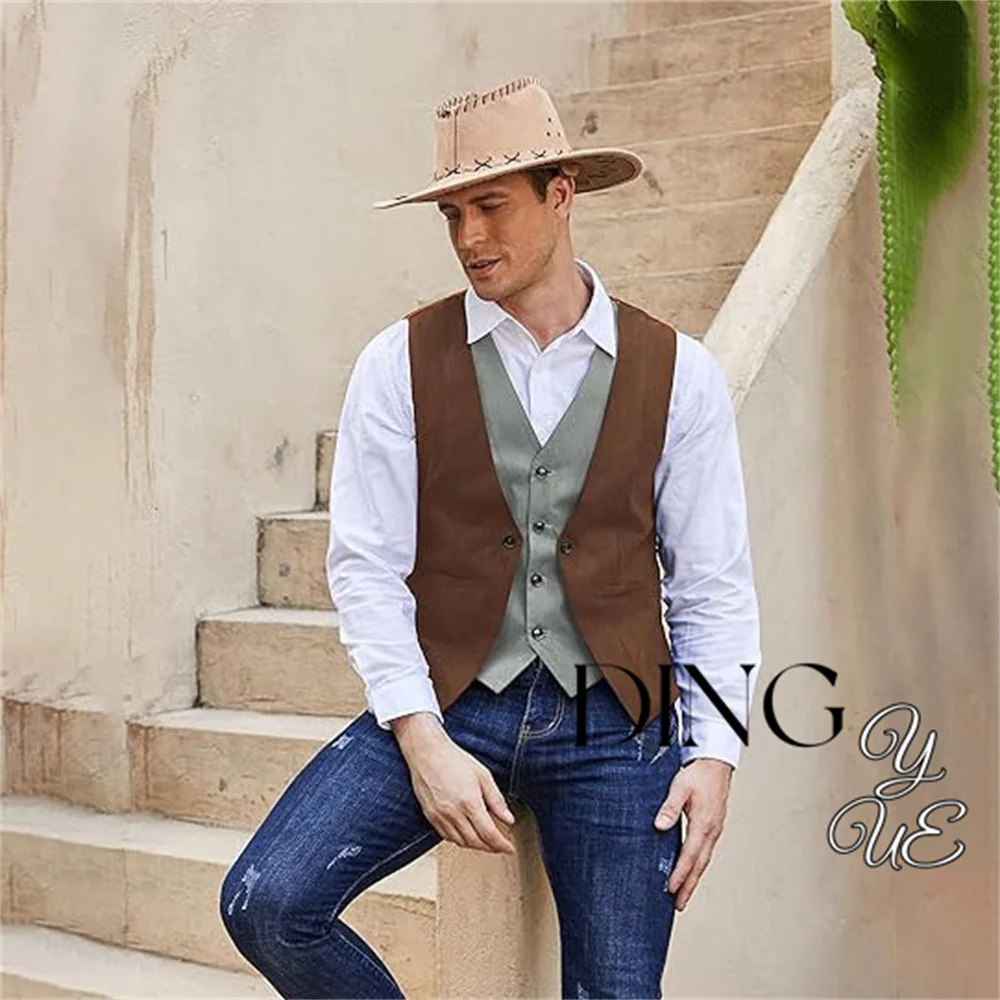 Herren Wildleder Leder Weste geschichteten Stil Kleid Weste Steampunk Herren Weste