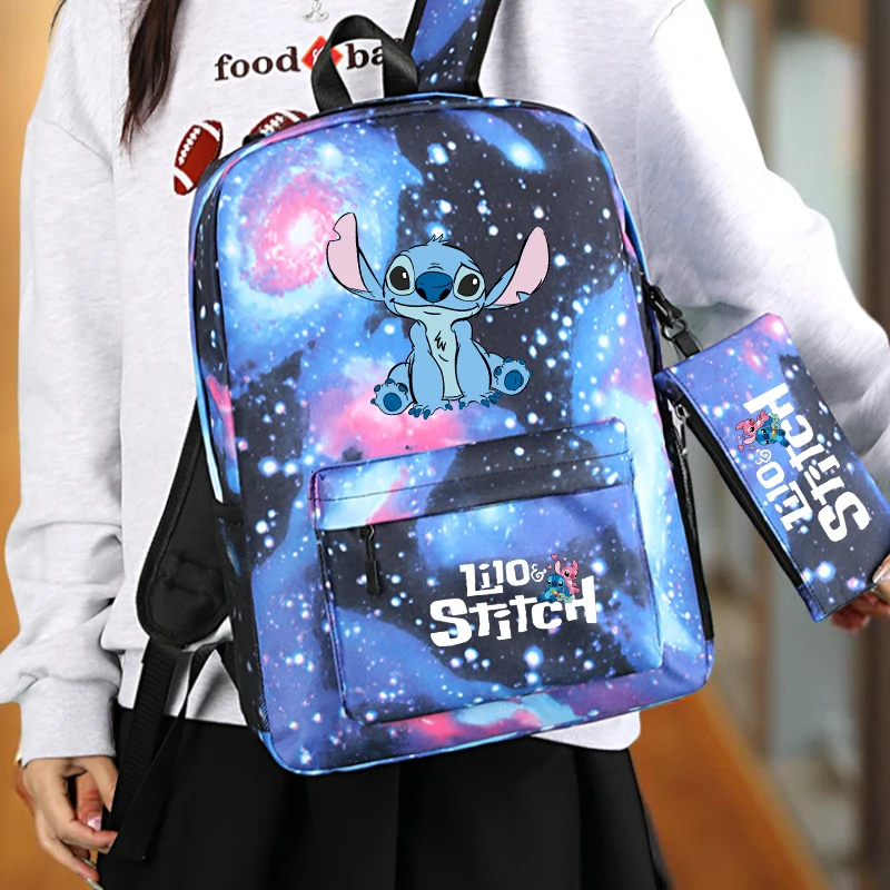 Set di zaini durevoli Stitch, zaino per studenti di grande capacità con borsa a tracolla e astuccio, ideale per giovani, materiale scolastico