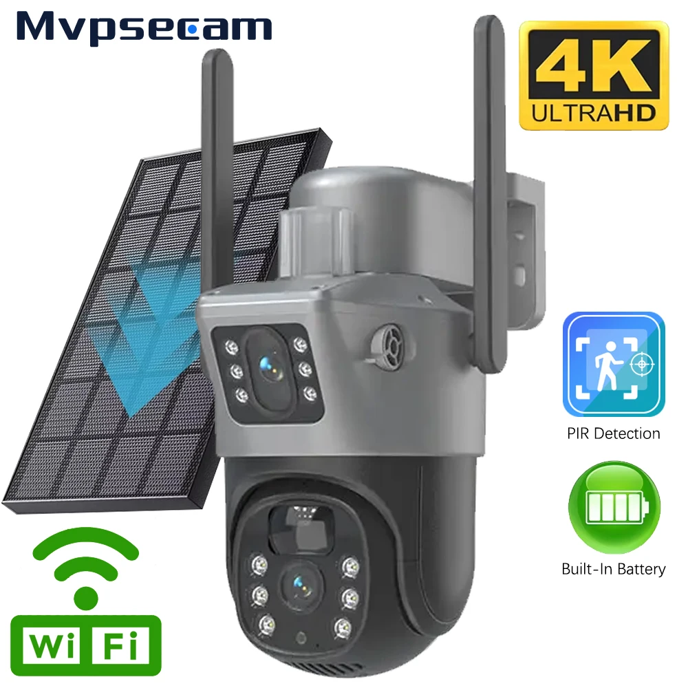 Telecamera solare PTZ a doppio obiettivo 4K 8MP Doppio schermo PIR Monitoraggio umano Telecamera IP di sorveglianza CTV di sicurezza WIFI esterna