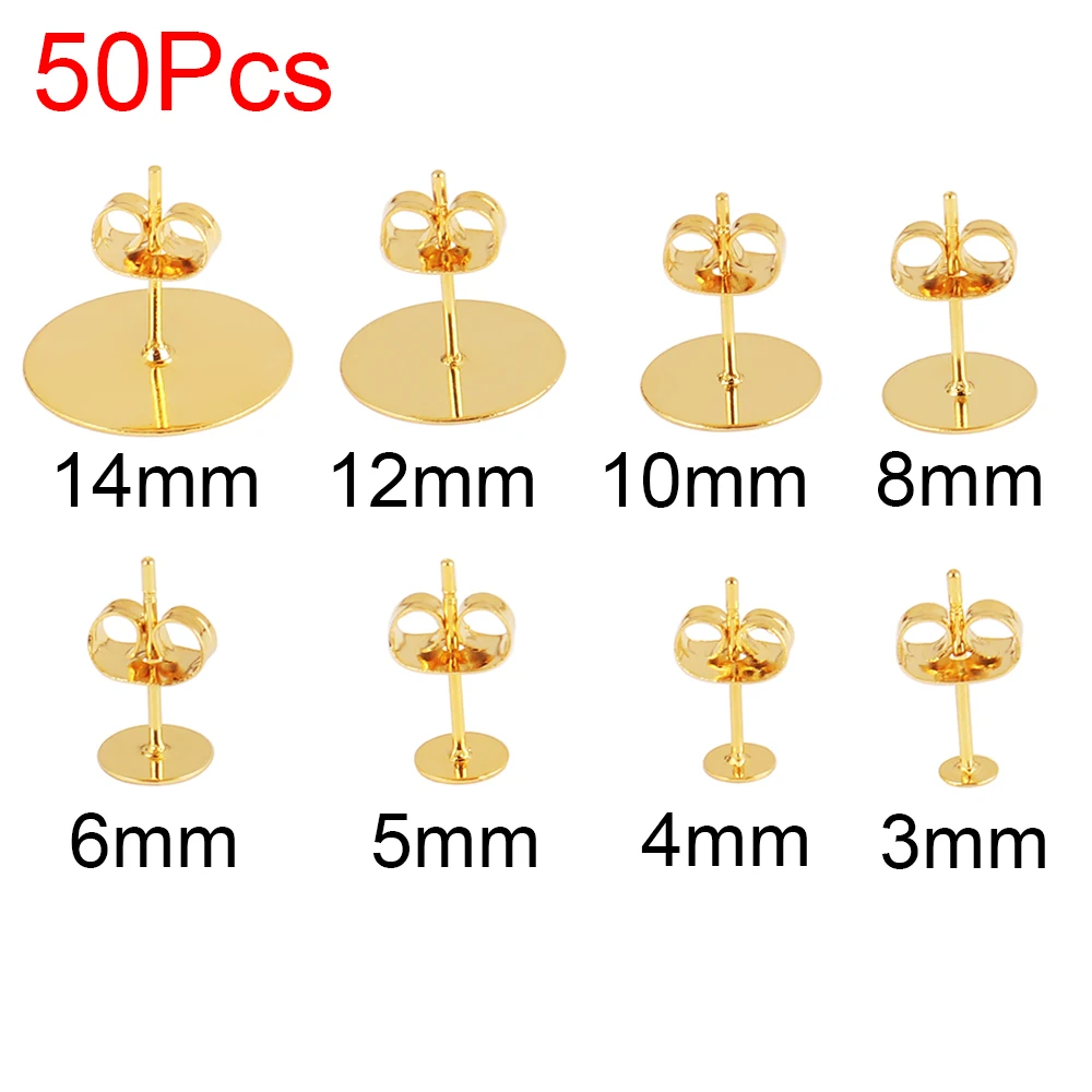 50-100 unids/lote pendientes de acero inoxidable pines de Base de poste en blanco con conector trasero de oreja para fabricación de joyería DIY