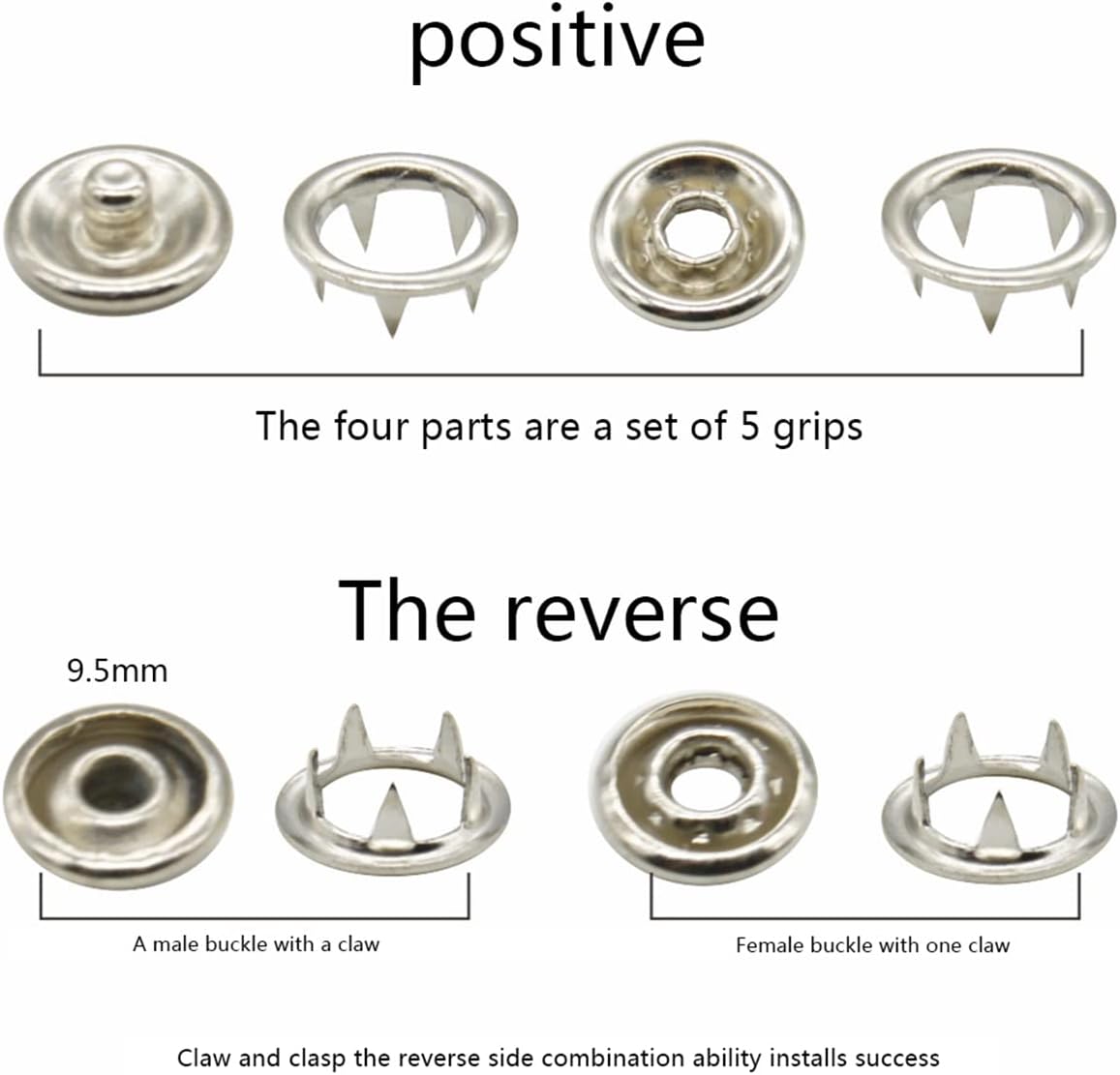 50 5 爪バックルクランプセットベビー服と靴目に見えないカラー金属バックル靴バッグベルト穴スナップボタン