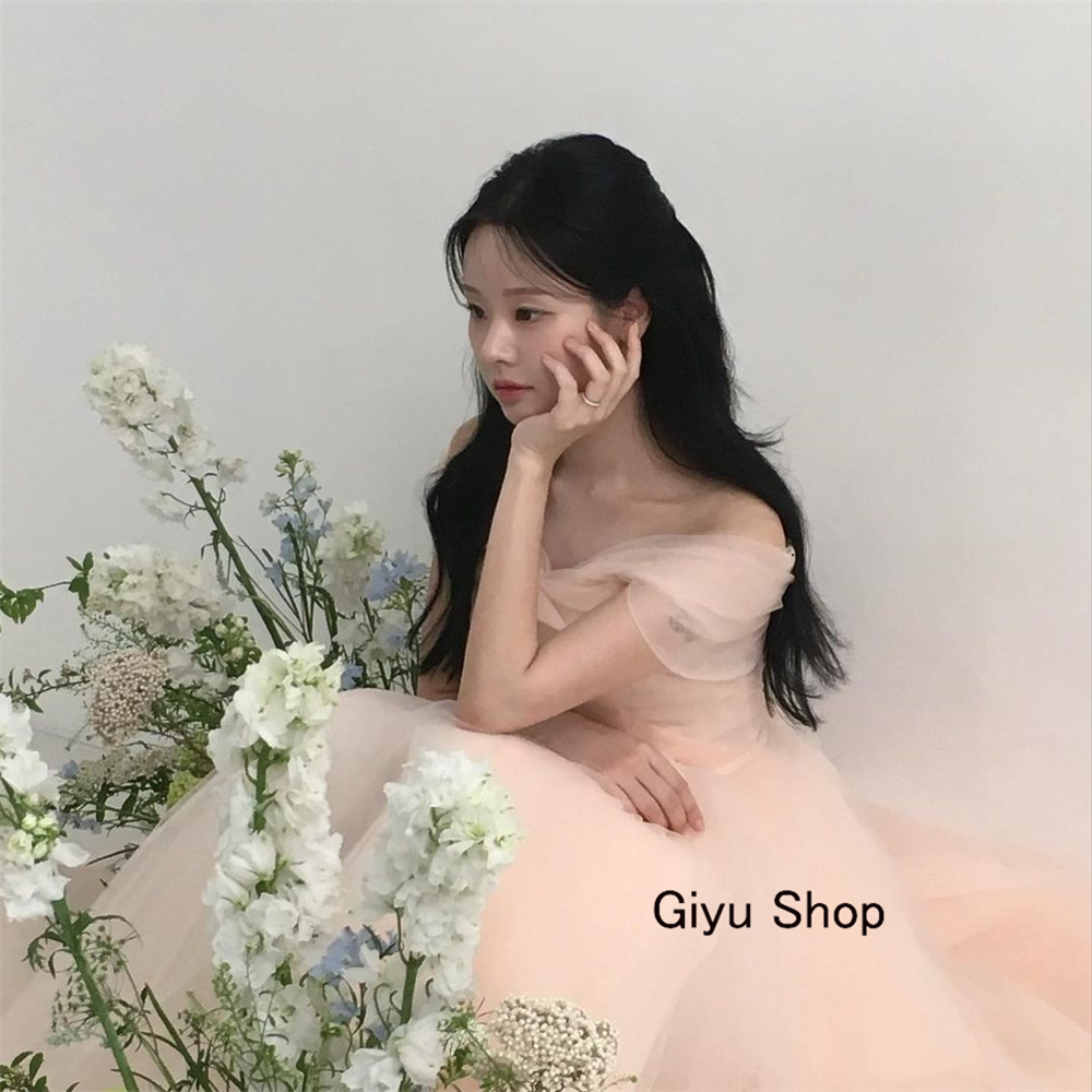 Giyu Fairy Pink Korea Wedding Dress Photoshoot Off The Shoulder Suknia wieczorowa do podłogi Suknia urodzinowa Sukienka na zamówienie