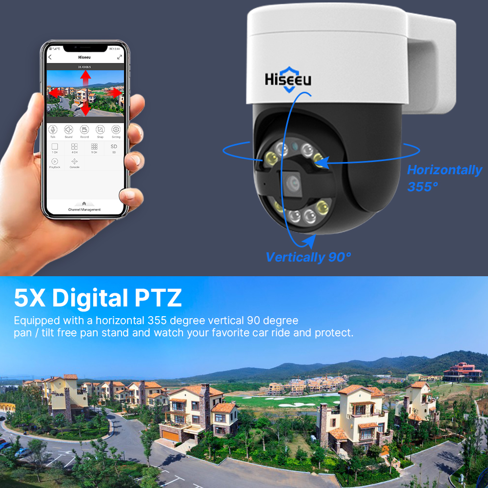 Hiseeu 4K 8MP POE cámara IP PTZ 5X Zoom Digital detección facial cámaras de videovigilancia de exterior CCTV para Xmeye NVR ONVIF