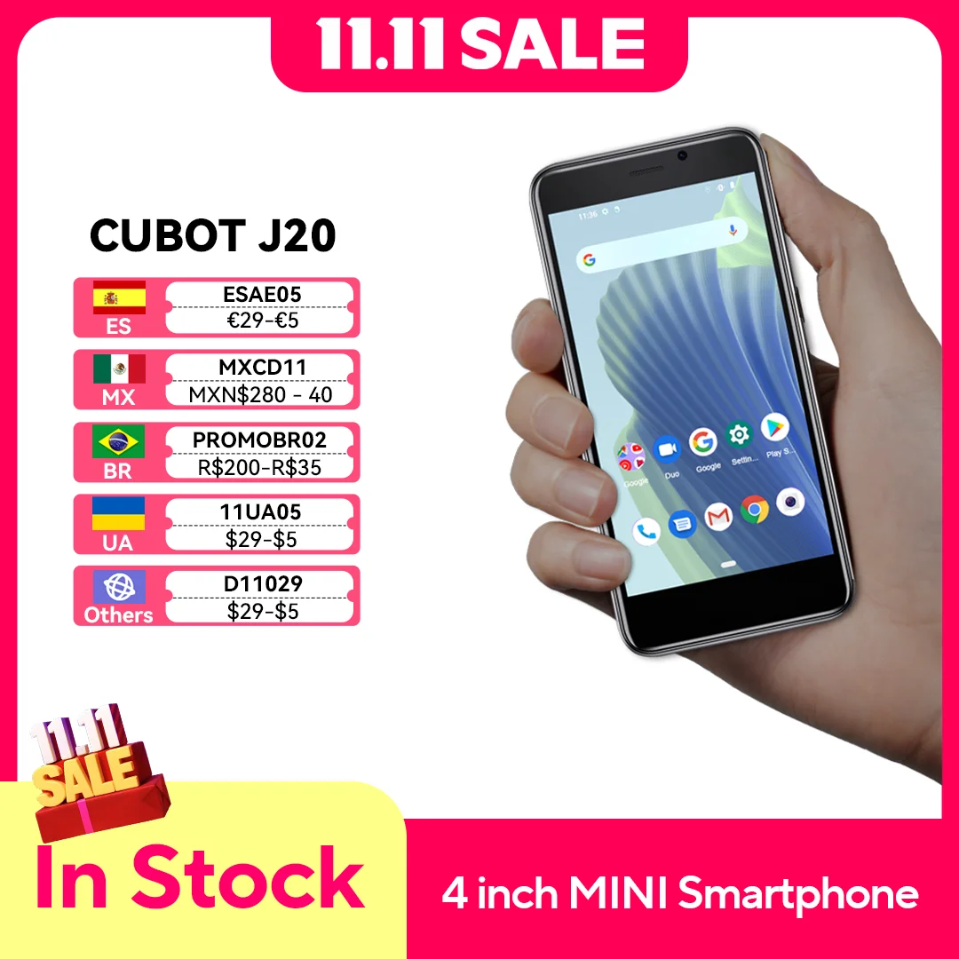 Cubot J20, 4-Inch Mini Smartphone, 16/32GB ROM (128GB Extended), Dual SIM Dual 4G Celulares, Android Mobile Phones, 2350mAh, GPS