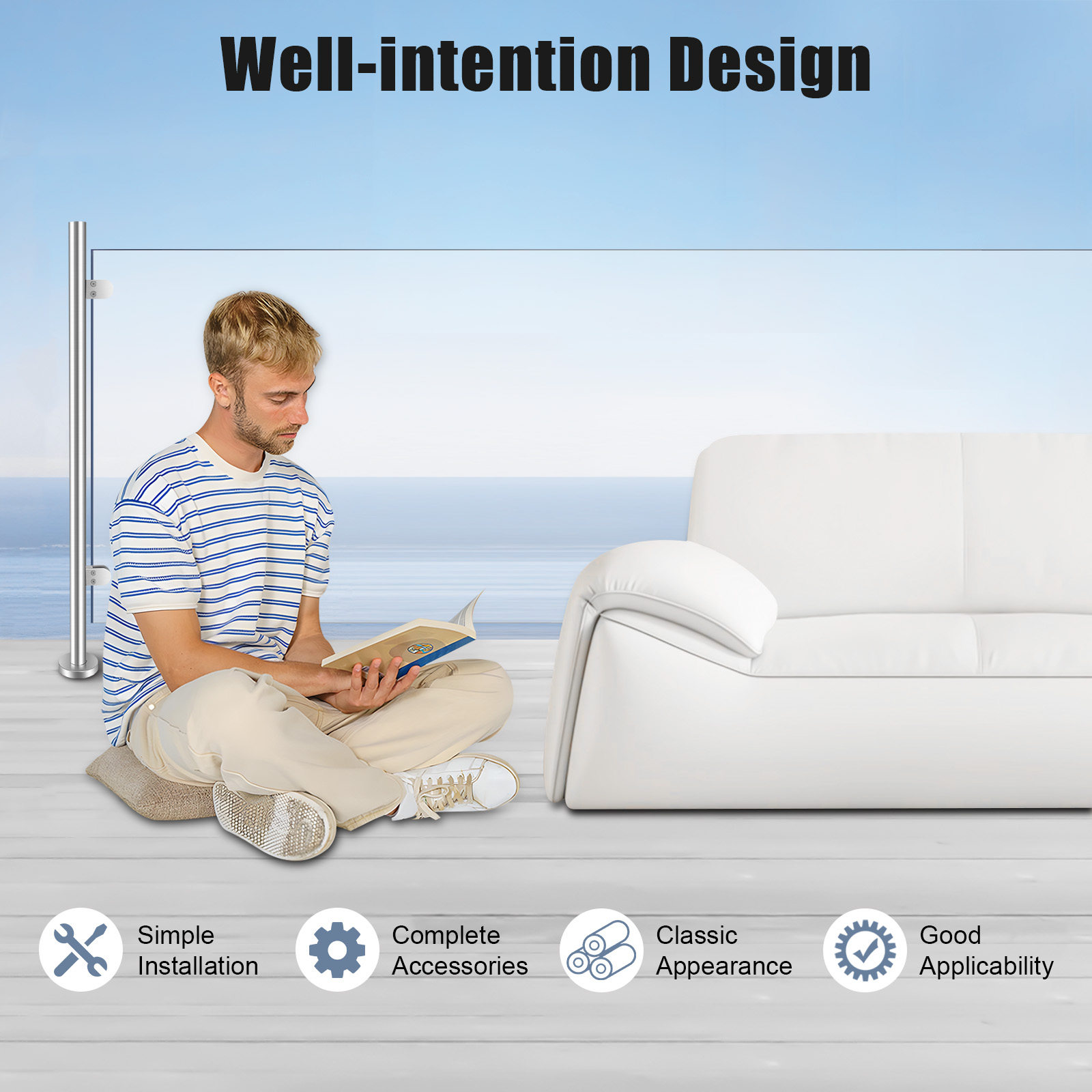 Stainless Steel Railing Fence Pole Handrail 110cm Glass Railing Post for Garden Balustrades Stairs Post 110cm End Post