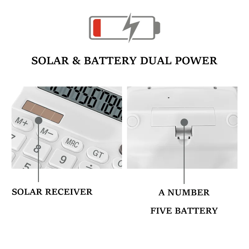 Calculadora con pantalla LCD grande de 12 dígitos Calculadora de función estándar con energía dual solar y batería para oficina de escritorio básica en el hogar