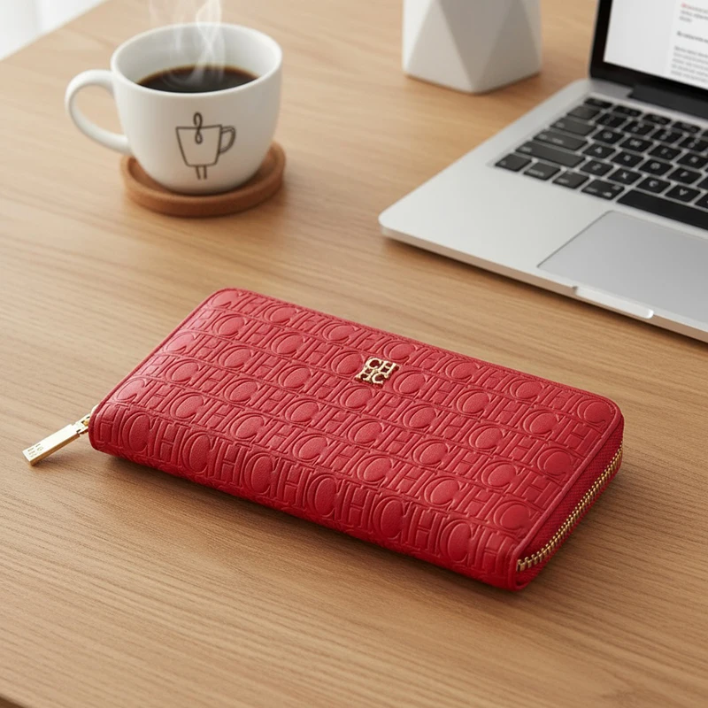 CH Women's Solid Colour Long Wallet Niche Design Fashion Simple Large Capacity Bag Luxury Temperament Vintage Classic Wallet