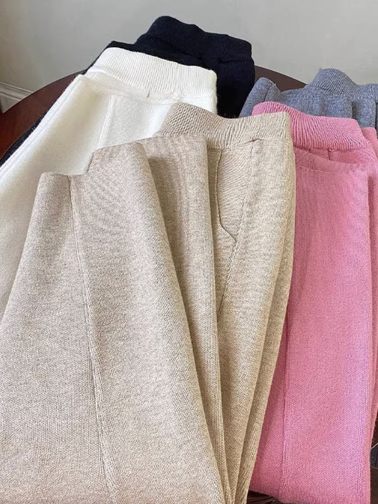 2023 Hose mit kleinem Bein, lockere Jogginghose im Western-Stil mit geradem Bein, Haremshose, Wollhose, hoch taillierte Neun-Punkt-Hose