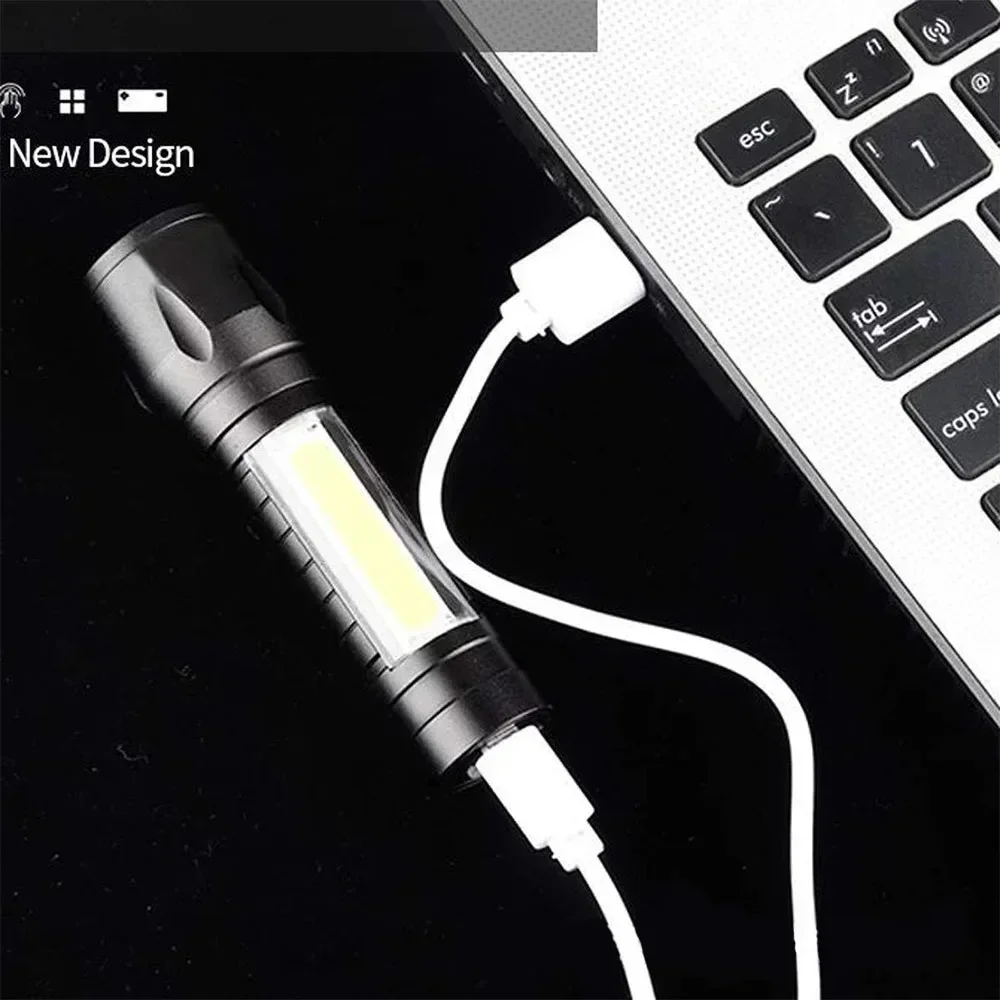Tragbare LED-Taschenlampe mit starkem Licht, wiederaufladbar, Zoom, taktische Taschenlampe, Cobb-Seitenlicht, wasserdichtes Notlicht für den Außenbereich