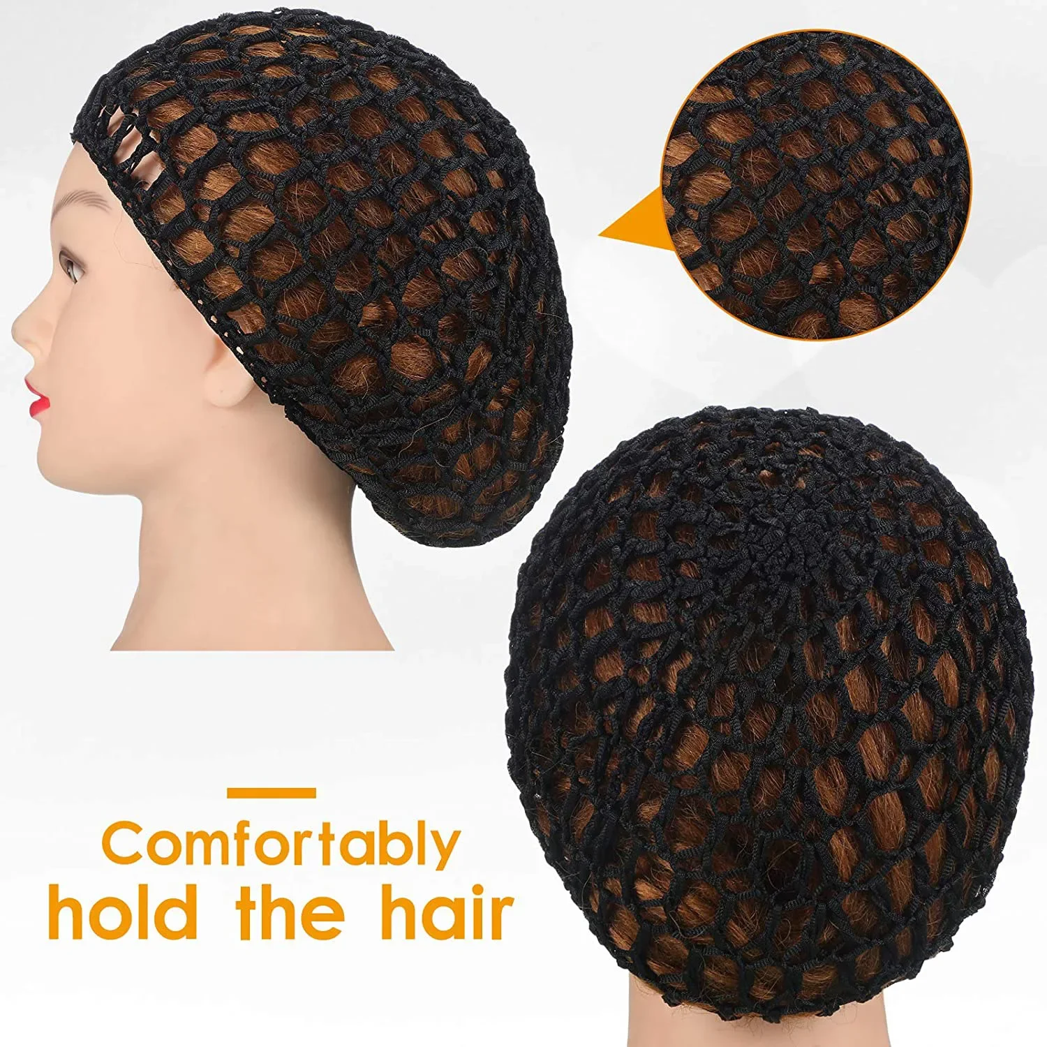 Gorros de peluca de algodón negro para peluca, gorro tejido, Base de malla hecha a máquina con correa ajustable, red para el pelo para dormir, 1-3 uds.
